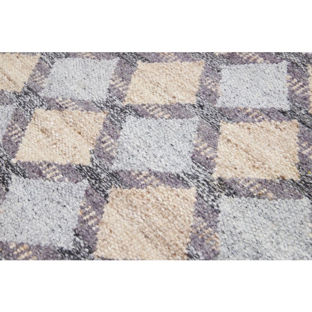 Modern Swedish Style Gray and Beige Handmade Geometric Wool Rug For Sale - Image 9 of 11