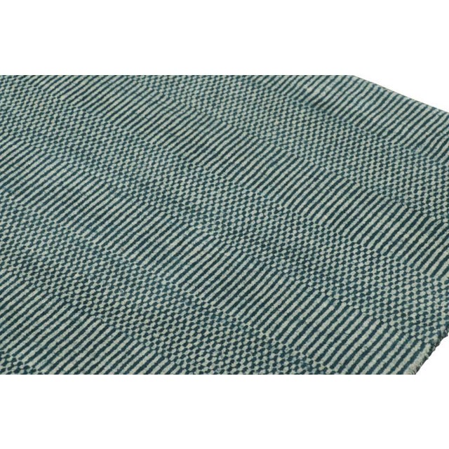 Rug & Kilim Rug & Kilim’s Modern Rug in Blue and Cream, With Stripes and Geometric Patterns For Sale - Image 4 of 8