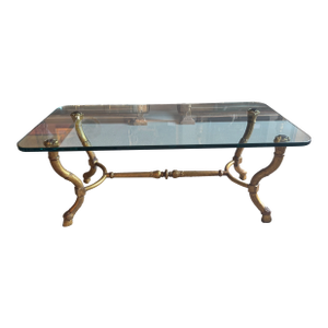 Vintage Maison Ramsay Style Gilt Base Glass Top Coffee Table With Paw Feet