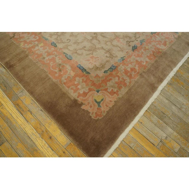 1920s Tan Sand Floral Ming Antique Chinese Art Deco Rug 9' 0''x11' 9'' Handwoven Wool Carpet For Sale - Image 12 of 12