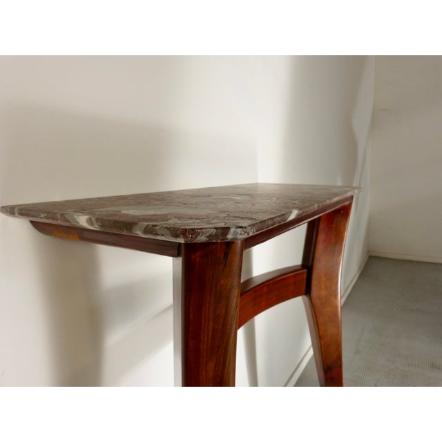 Brown Mid-Century Modern Italian Console Table in Teak and Marble For Sale - Image 8 of 11