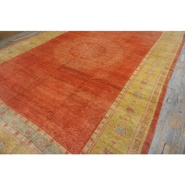 19th Century Turkish Oushak Carpet 11' 2" x 16' 4" Antique Large Oushak Turkish Floral Medallion Hand Knotted Pile Rug,...