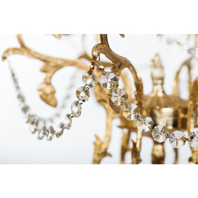 Metal 1970s Spanish Hollywood Regency Brass 6-Light Chandelier With Crystals For Sale - Image 7 of 13