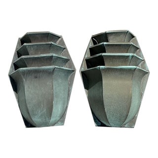 Vintage Stacked Patinated Copper Sconces - A Pair For Sale