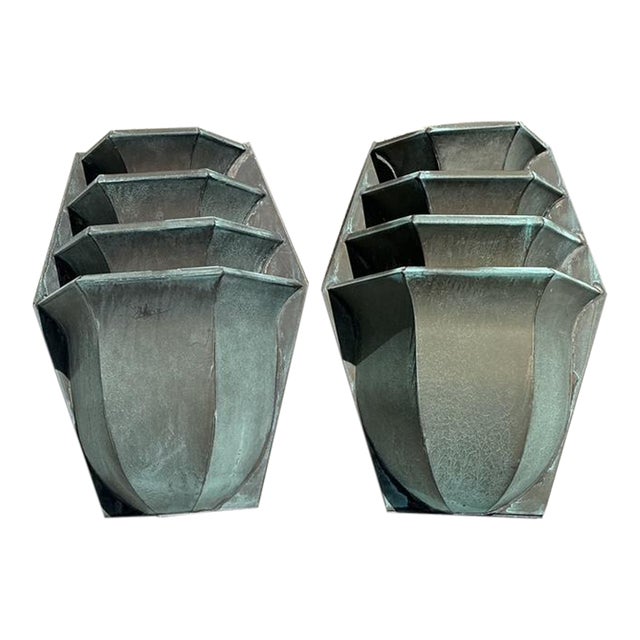 Vintage Stacked Patinated Copper Sconces - A Pair For Sale