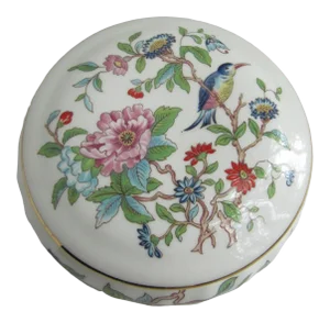 Vintage Chinoiserie English Porcelian Round Trinket Box