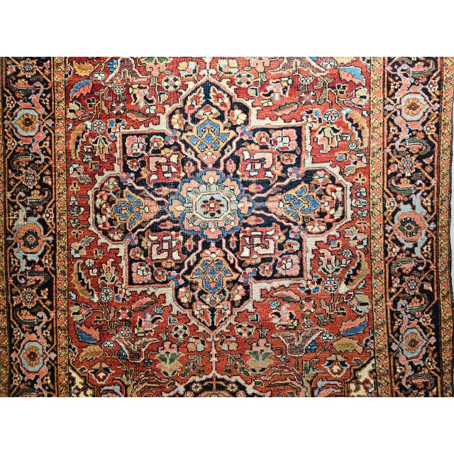 Early 1900s Persian Heriz Rug, Hand-Knotted Wool, Geometric Design, Red & Navy, 6x10 For Sale - Image 12 of 14