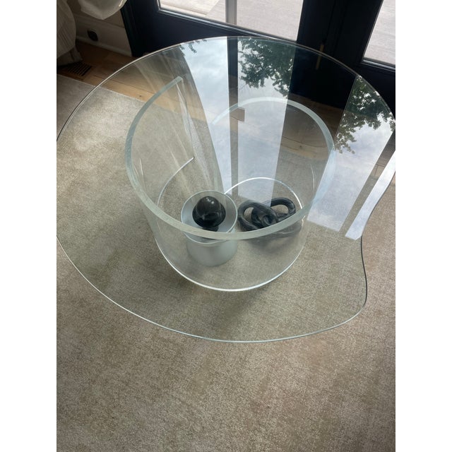 1920s Glass Coffee Table Amoeba Lucite Acrylic Pedestal Base Postmodern Modern Vladimir Kagan Style For Sale - Image 12 of 12