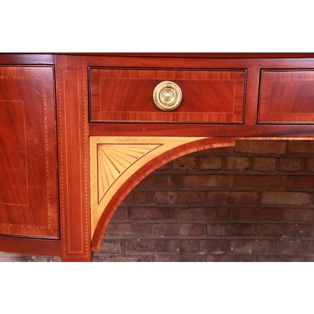 Baker Furniture Stately Homes Sheraton Bow Front Inlaid Mahogany Sideboard For Sale - Image 9 of 13