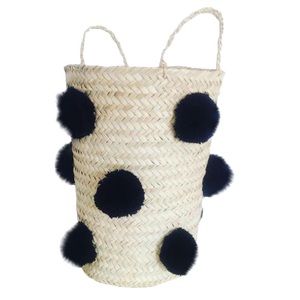 Moroccan Black Pompom Basket