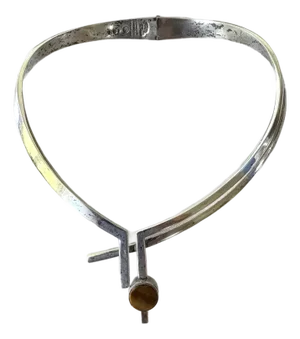 Vintage Mid-Century Antonio Pineda Sigi Taxco Sterling Silver, Tiger's Eye, and Onyx Sculputural Necklace With Artist Markings