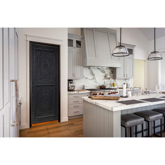 Hand-Carved Solid Wood Black Entry Door – Mediterranean Moroccan Panel Design For Sale - Image 6 of 10