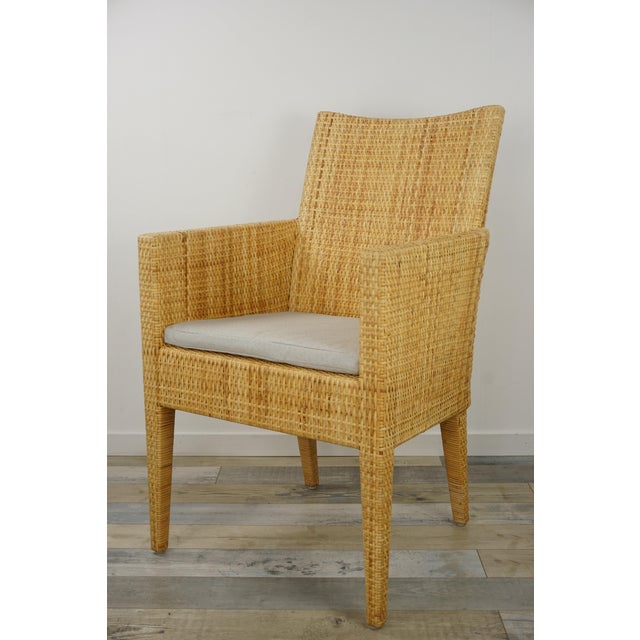 Mid-Century Modern French Wooden and Rattan Armchair For Sale - Image 3 of 14