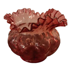 Vintage Fenton Cranberry Diamond Optic Ruffled Melon Rose Bowl Vase