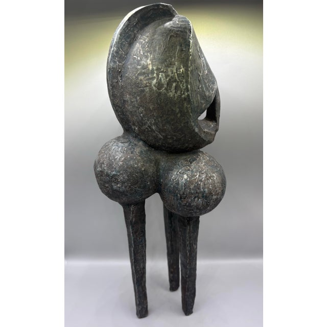 Mid 20th Century Mid Century Brutalist Bronzed Metal Tribal Tripod Sculpture For Sale - Image 5 of 11