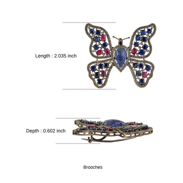Boho Chic 10Ct Multi Gem & Diamond Butterfly Statement Brooch Pin Pendant in 925 Silver For Sale - Image 12 of 15