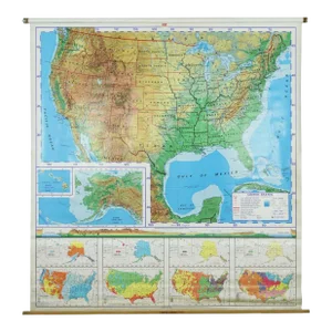 Vintage Vibrant Roll Up United States Geographic Map