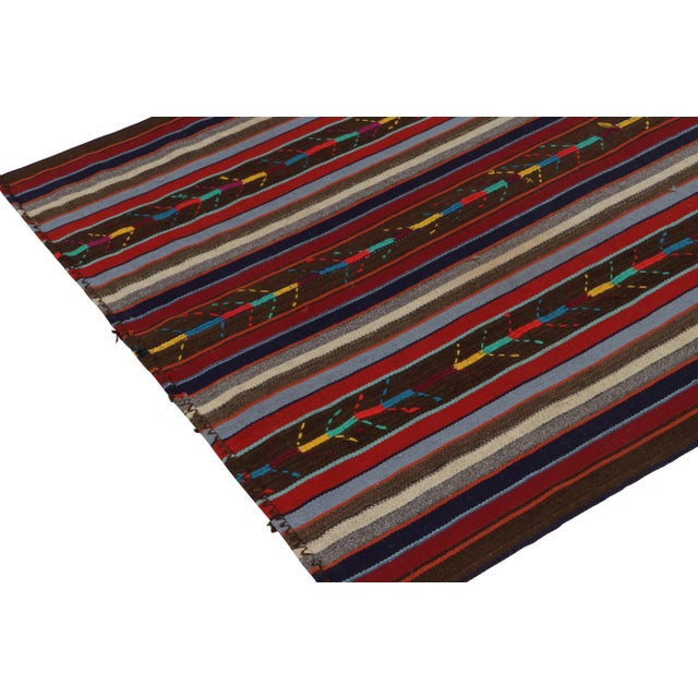 1950s 1950s Vintage Chaput Kilim Rug in Beige-Brown, Red, Multicolor Stripes For Sale - Image 5 of 7