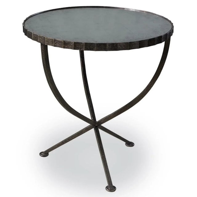 Textured Steel Attendant Lamp Table with Antiqued Mirror Glass Top