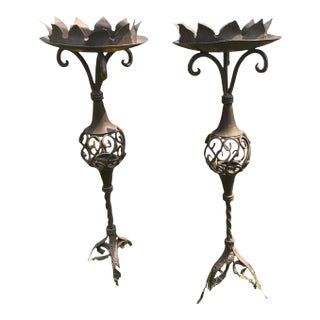 Pair of Mid-Century Wrought Iron Jardinière Plant Stands, Mediterranean Style For Sale