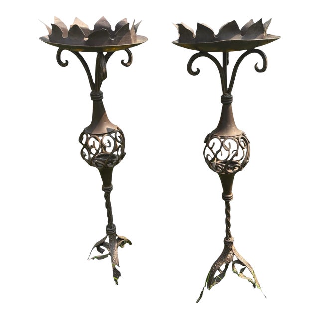 Pair of Mid-Century Wrought Iron Jardinière Plant Stands, Mediterranean Style For Sale