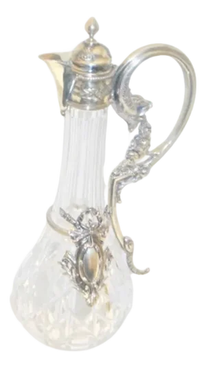Wine Jug in Cut Glass with Silver Applications