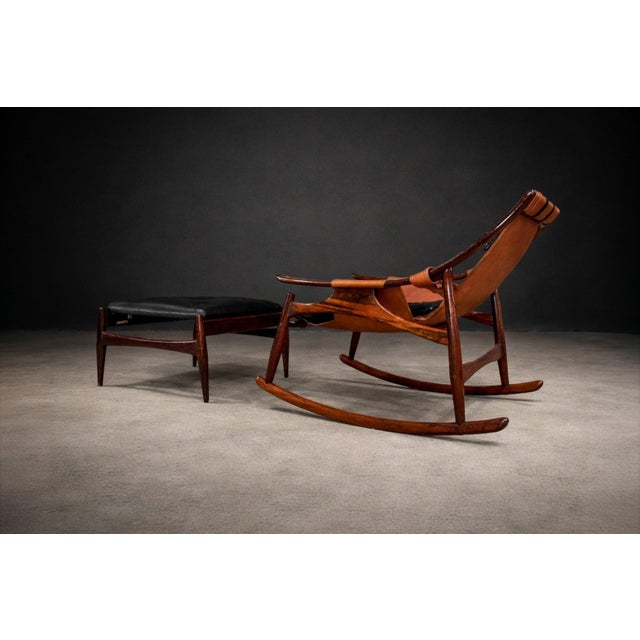 Burnt Orange Rocking Chair with Ottoman in Rosewood & Leather, Liceu de Artes, 1960s - Lot 600 For Sale - Image 8 of 12