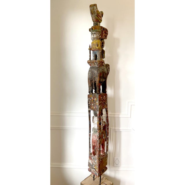 Antique Burmese Architectural Carved and Polychromed Wood Pole Southeast Asia For Sale - Image 13 of 16