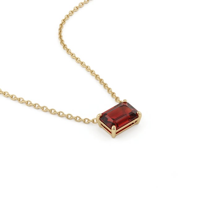 Contemporary Emerald-Cut Garnet Bar Solitaire Necklace in 18k Yellow Gold Plated For Sale - Image 3 of 4