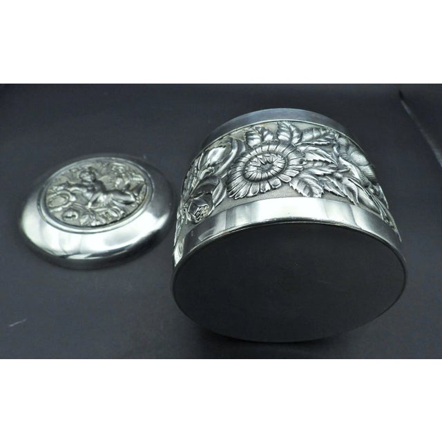 Art Nouveau Antique Art Nouveau Cherub Armorini Sterling Silver Jewelry Box M & B Derby 1895 For Sale - Image 3 of 7