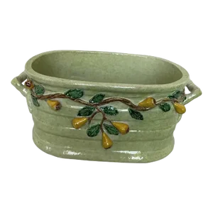 1990s Italian Hand-Painted Oval Shape Ceramic Centerpiece/Planter With Pear on the Branch Design