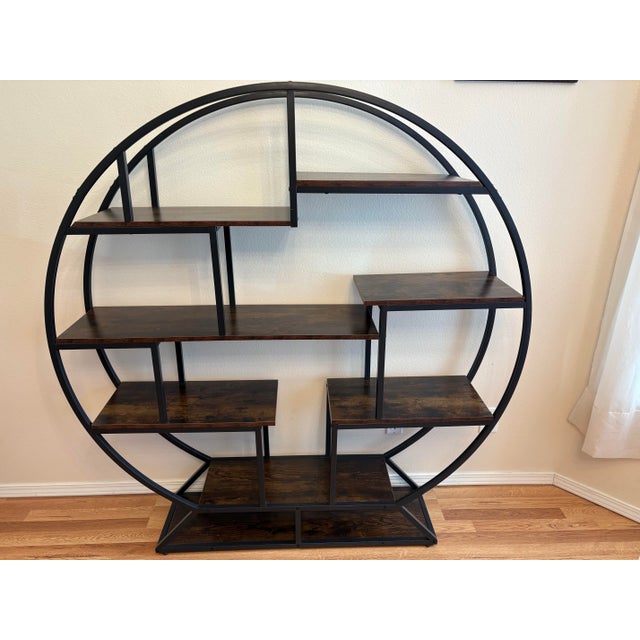 Vintage Large Round Architectural 6 Wooden Shelf Architectural Style Etagere' For Sale - Image 4 of 4