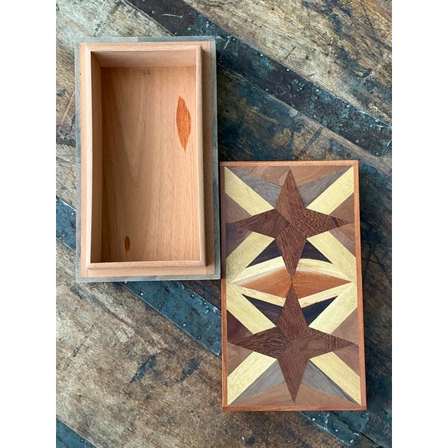 Vintage Marquetry Wood Star Box For Sale - Image 9 of 12