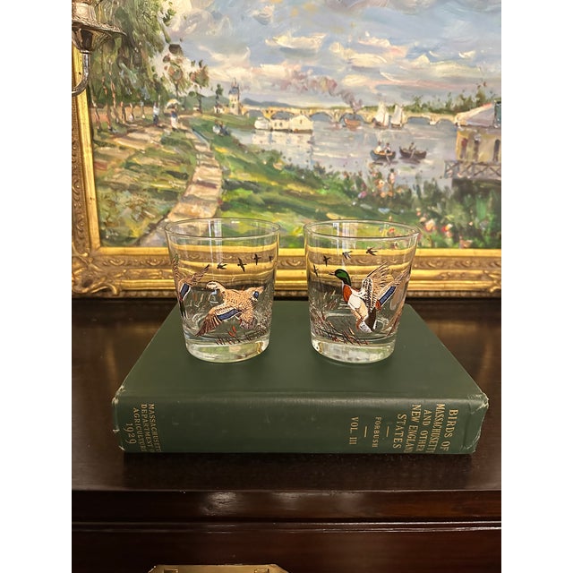 PAIR OF VINTAGE LIBBEY LOWBALL WHISKEY DUCK GLASSES A charming pair of vintage Libbey lowball whiskey glasses featuring...