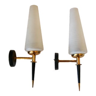 1970s French Mid-Century Modern Wall Sconces a Pair For Sale