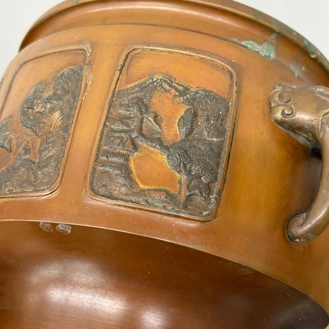 Bronze Japanese Hibachi Vessels with Side Lion Handles - A Pair For Sale - Image 12 of 14