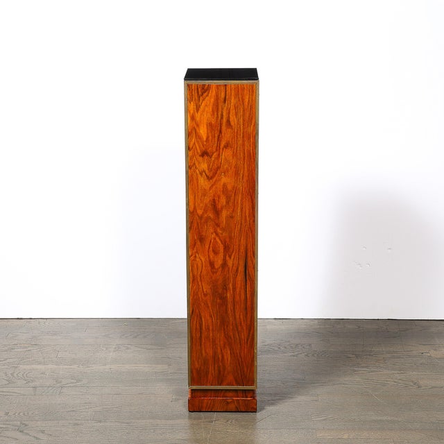 Pair of Art Deco Walnut Pedestals With Brass Detailing & Vitrolite Inset Top For Sale - Image 11 of 16