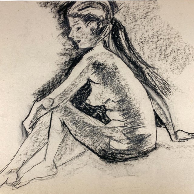 Paper Vintage Original Female Charcoal Paper Drawing Nude Art Signed Rosemarie Hahn For Sale - Image 7 of 8