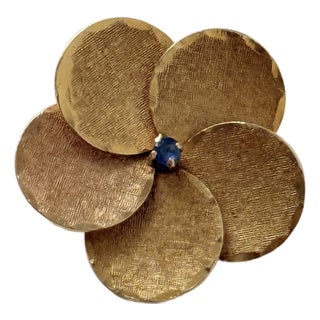 Vintage Mid Century Carl Art 10k Gold Dogwood Blossom Seed Pearl Brooch Pin For Sale