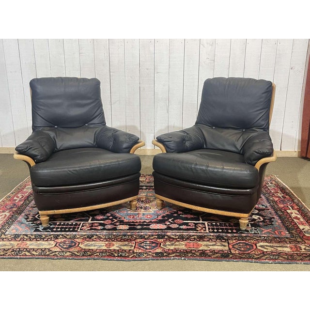 Chairs in Leather and Beech, 1970s, Set of 2 For Sale - Image 17 of 17