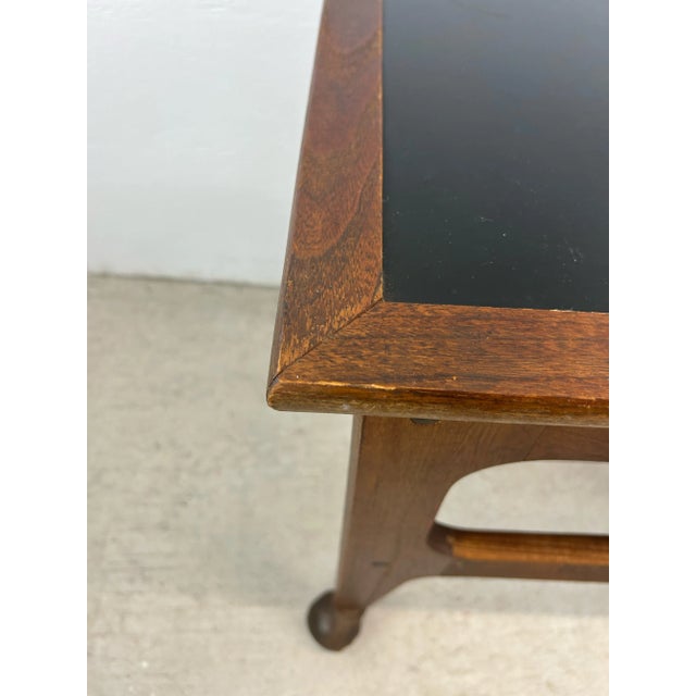 Plastic Mid Century Modern End Table With Black Vinyl Top and Wheels For Sale - Image 7 of 12