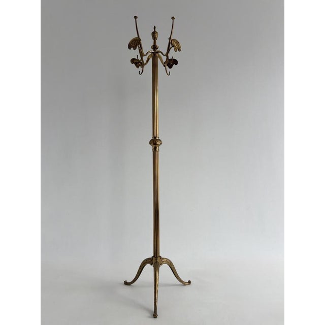 Vintage Brass Coat Rack with Rotating Crown and Fluted Column, 1960s For Sale - Image 9 of 18