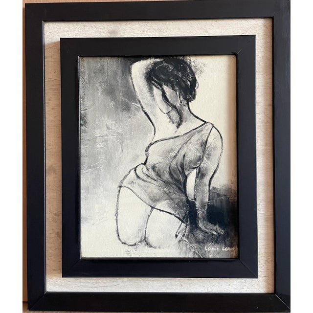 Fabulous pair of vintage 1950’s black and white figure oil paintings by artist Lanie Loreth. Portraits are of seductive...