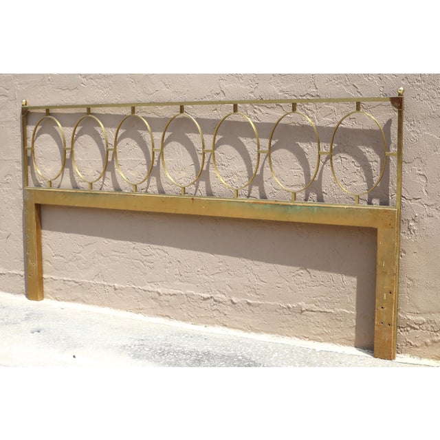 1970s John Stuart Vintage King Size Brass Ovals Fretwork Headboard For Sale - Image 5 of 13