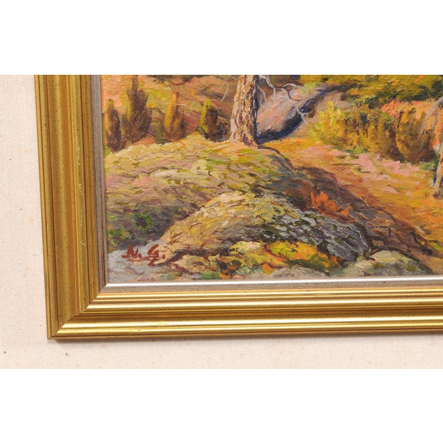 Wood Mid 20th Century Swedish Coastal Painting W/ Wind Swept Trees For Sale - Image 7 of 13