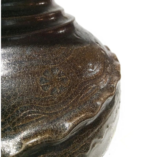 Coffee Early 20th Century Ceramic Vase From Thailand, in Dark Brown Glaze For Sale - Image 8 of 10