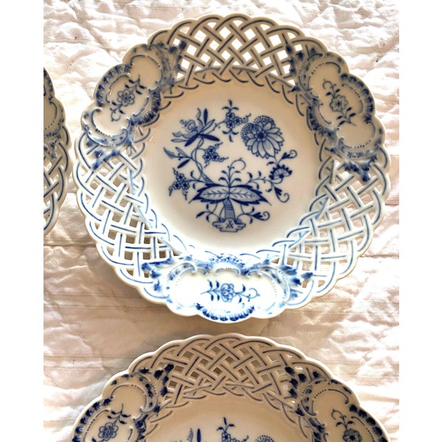 Set of six beautiful antique Meissen crossed swords marked Germany, reticulated plates, all in good condition with no...