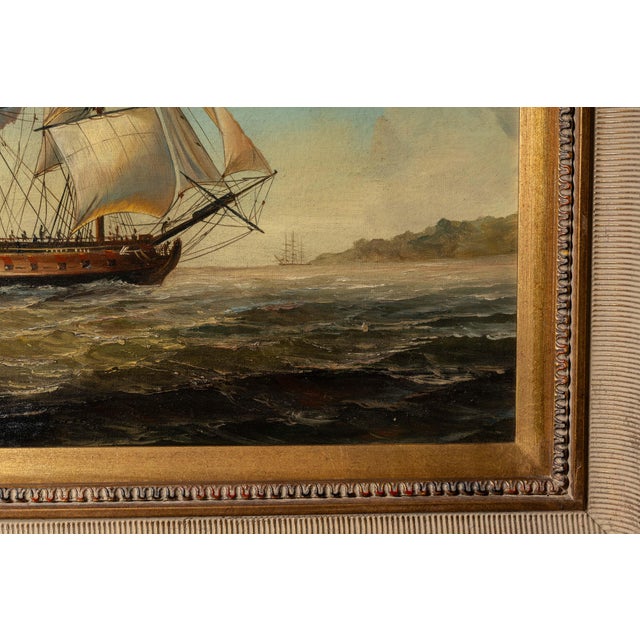 Mid Century British Sailing Ship Maritime Oil Painting For Sale In Chicago - Image 6 of 8