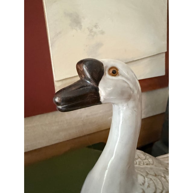 Japanese Vintage Wildwood Ceramic Geese in Sepia Cream Crackle Glaze Figurines - A Pair For Sale - Image 3 of 11