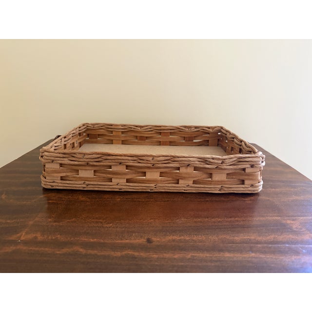 Vintage Woven Oak Pyrex Casserole Serving Basket With Leather Handles For Sale - Image 10 of 13